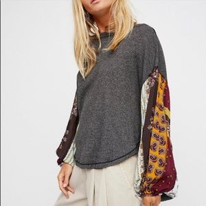 We The Free Blossom Gray Thermal Balloon Sleeve Blouse - L